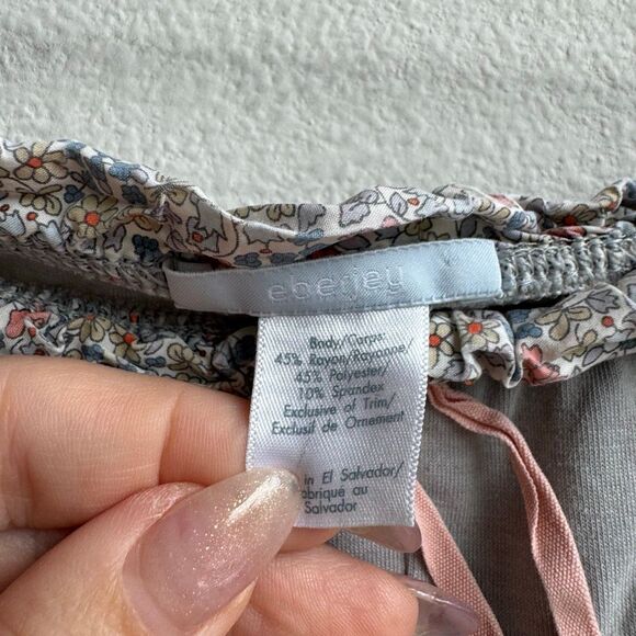 Eberjey Gray Floral Trim Button Down Short Sleeve Pajama Set Size Small? Medium? - Picture 9 of 11